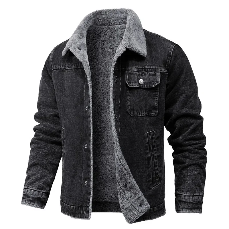

Winter Men's Jacket Lapel Lamb Hair Thickened Denim Jacket High-quality Casual Tight Warm Men's Cotton Padded Jacket Down Jacket
