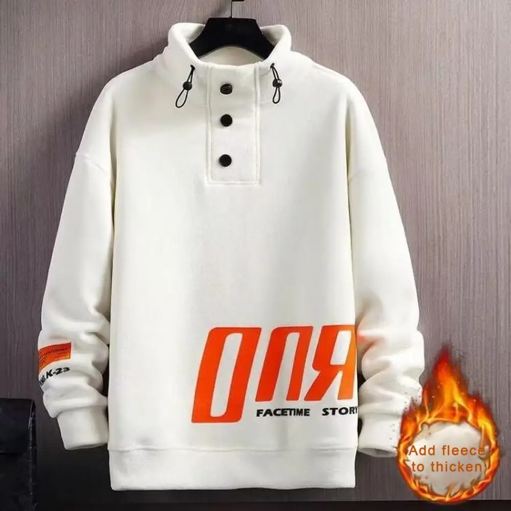 Letter Print Sweatshirt Sweatshirt with Button Decoration Men's Half-high Collar Winter Fall Sweatshirt with Thick for Weather
Letter Print Sweatshirt Sweatshirt with Button Decoration Men's Half-high Collar Winter Fall Sweatshirt with Thick for Weather