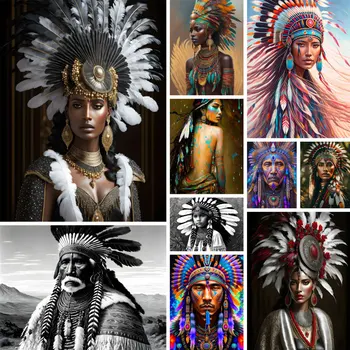 숫자 페인팅 전체 키트, 초상화 인도 치프 컬러링, 오일 페인트, 숫자 페인팅, 어린이를 위한 홈 장식, 40*50 상품 이미지