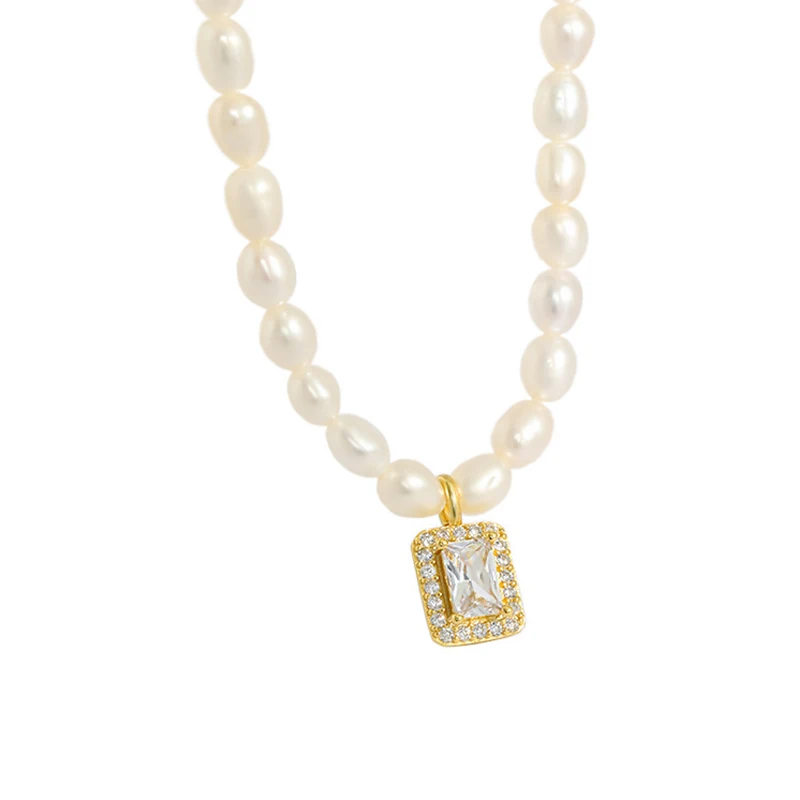 

Minority design sense of temperament with fresh water pearl micro-zircon S925 sterling silver necklace