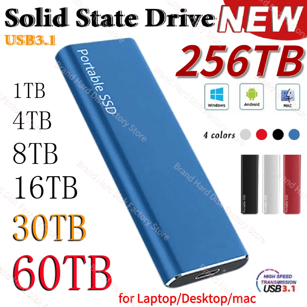

High Speed External Hard Drive Portable SSD 1TB Solid State Drive USB3.1 Type-C Interface Mass Storage Hard Disk for Laptop/Mac