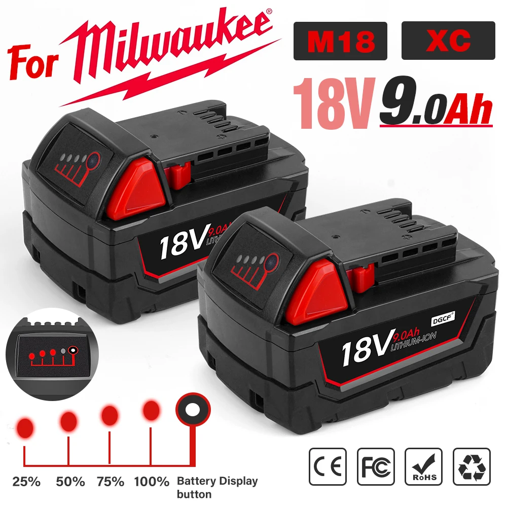Battery for Milwaukee 18V 9000mAh Compatible with M-18 1850 1852 1840 1828 1820 M18 XC ETC
Battery for Milwaukee 18V 9000mAh Compatible with M-18 1850 1852 1840 1828 1820 M18 XC ETC