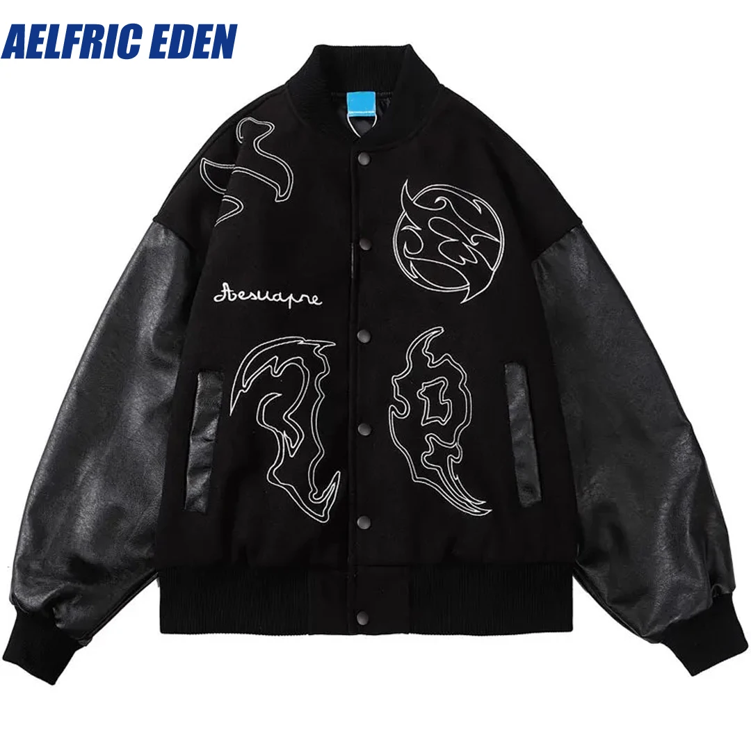 

Aelfric Eden Mens Patchwork Baseball Jacket Hip Hop Varsity Retro Embrodiery Bomber Coats Harajuku Casual Varsity College Jacket