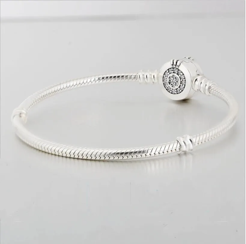 

Original 925 Sterling Silver Snake Chain pan Bracelet Shining Crown O Fit Charms Clips Beads Fashion Jewelry