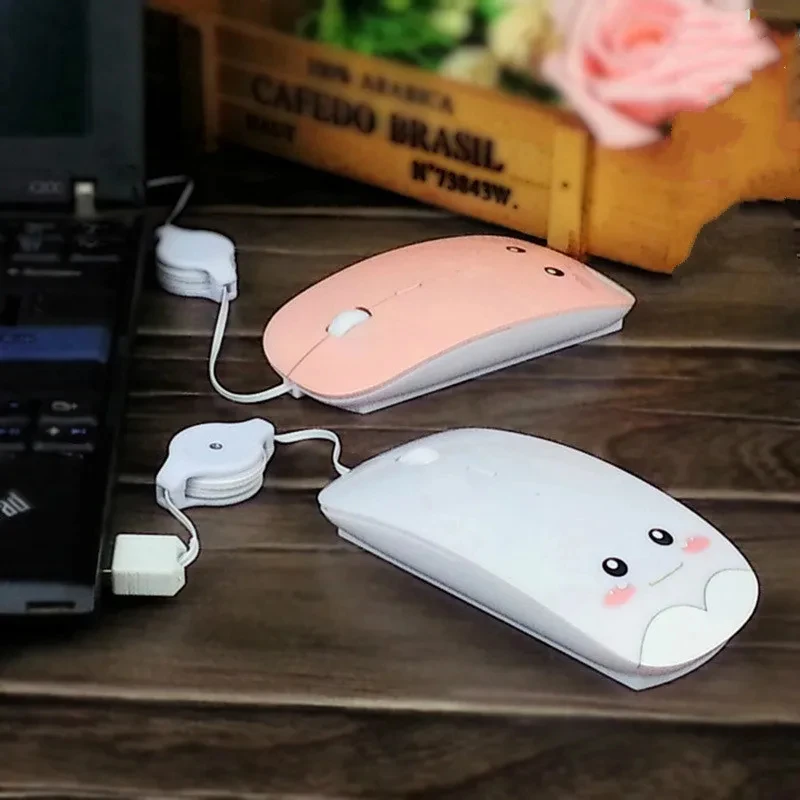 

Retractable Wired Mouse Cartoon Gaming Mouse High Quality Silent Computer Mouse 1600DPI Optical Mouse Easy To Carry Mute Cute