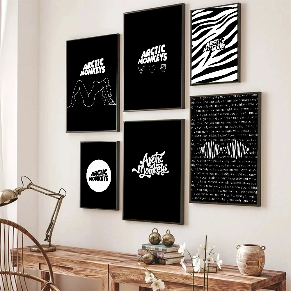 

Black Arctic Monkeys AM Poster Self-adhesive Art Poster Retro Kraft Paper Sticker DIY Room Bar Cafe Vintage Decorative Painting