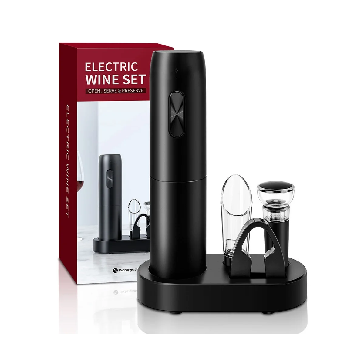 Electric Wine Opener Set with Charging Base Automatic Corkscrew with Aerator Pourer and Foil Cutter for Kitchen Party
Electric Wine Opener Set with Charging Base Automatic Corkscrew with Aerator Pourer and Foil Cutter for Kitchen Party