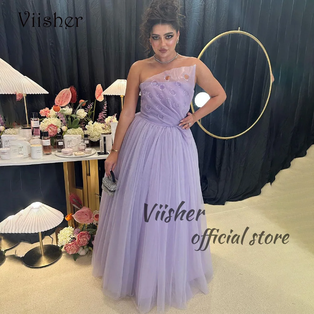 Viisher Lavender Tulle Strapless Prom Dresses Floor Length A Line Arabic Dubai Evening Party Gowns Elegant Women Formal Dress
Viisher Lavender Tulle Strapless Prom Dresses Floor Length A Line Arabic Dubai Evening Party Gowns Elegant Women Formal Dress