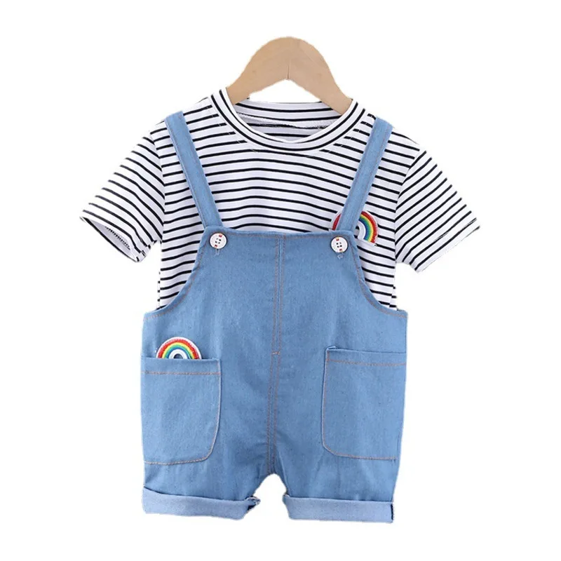 New Summer Baby Girl Clothes Children Boys Striped Short Sleeve T-Shirt Overalls 2Pcs/Set Toddler Casual Costume Kids Tracksuits
New Summer Baby Girl Clothes Children Boys Striped Short Sleeve T-Shirt Overalls 2Pcs/Set Toddler Casual Costume Kids Tracksuits
