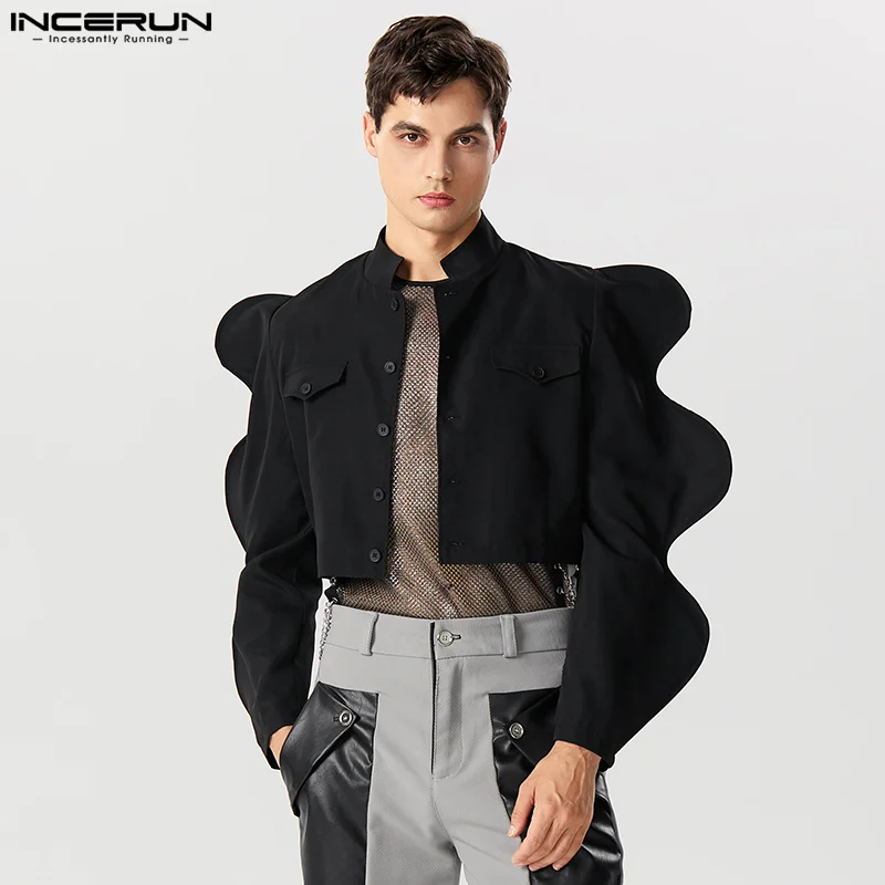 

American Style New Men Fashion Solid Petal Design Suit Jackets Casual Personalized Short Sleeved Blazers S-5XL INCERUN Tops 2023