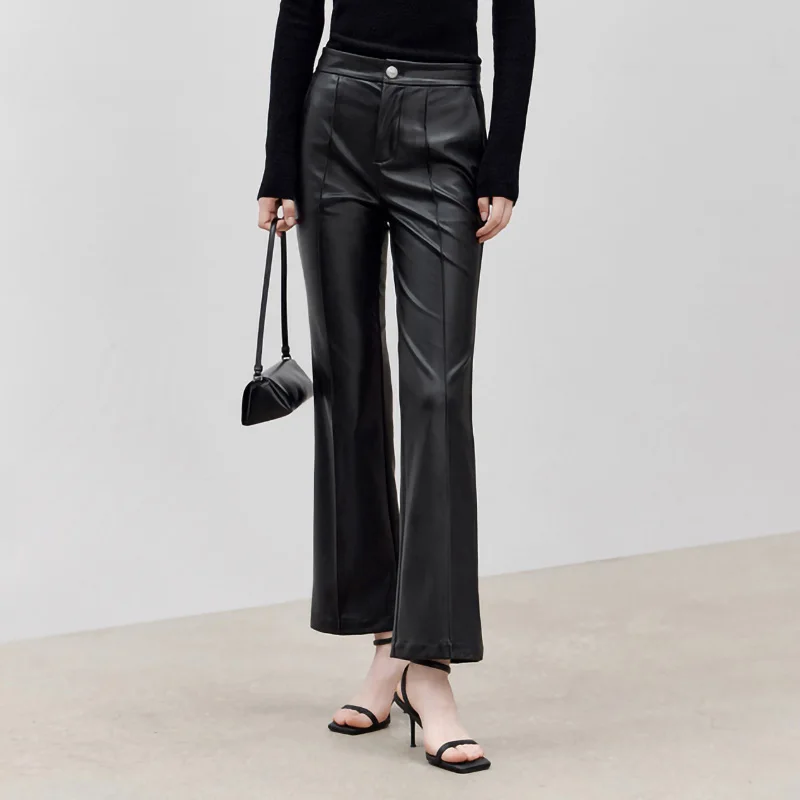 2023 New Arrivals Women Leather Pants Long Fashion Spring Slim Leather Flared Trouser Button Genuine Sheepskin TF5300 
2023 New Arrivals Women Leather Pants Long Fashion Spring Slim Leather Flared Trouser Button Genuine Sheepskin TF5300