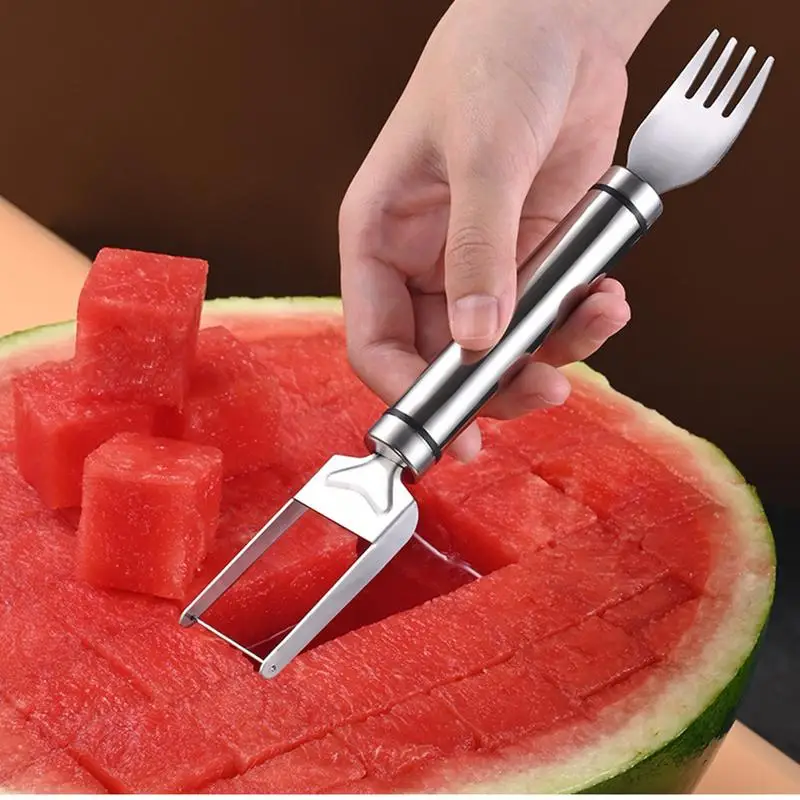 

2-in-1 Stainless Steel Watermelon Cutting Fork Watermelon Slicer Cutter Watermelon Fruit Cutting for Artifact Kitchen Gadget