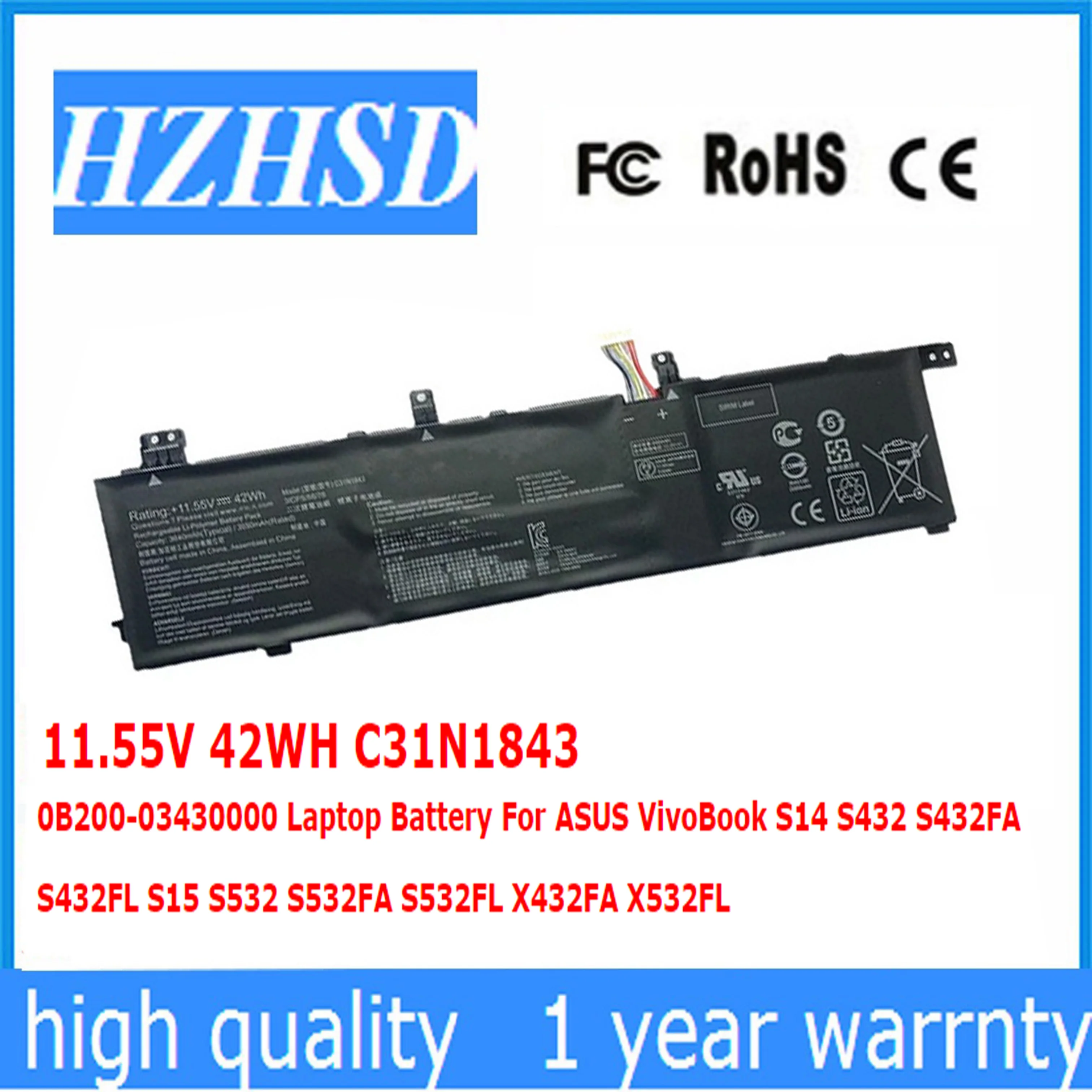 11.55V 42WH C31N1843 0B200-03430000 Laptop Battery For ASUS VivoBook S14 S432 S432FA S432FL S15 S532 S532FA S532FL X432FA X532FL
11.55V 42WH C31N1843 0B200-03430000 Laptop Battery For ASUS VivoBook S14 S432 S432FA S432FL S15 S532 S532FA S532FL X432FA X532FL