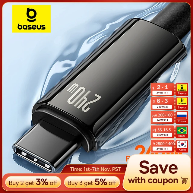 Bas192.- Câble USB Type-C 240W pour recharge rapide, cordon de chargeur USB-C pour iPhone 16, 15 Plus Pro Max, Macbook, Xiaomi et Samsung 1