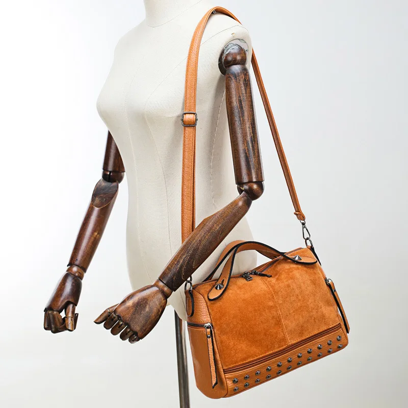 

Leather Bolsa Luxury Ladies Shoulder Crossbody Bags Fold Motorcycle Rivet Bag Female Vintage Multi-Pocket Women Messenger Bag
