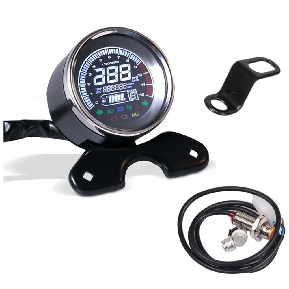 

Multi-Functional Gauge Instrument Motorcycle Digital Odometer Tachometer Fuel Level Speedometer LED Round 12000