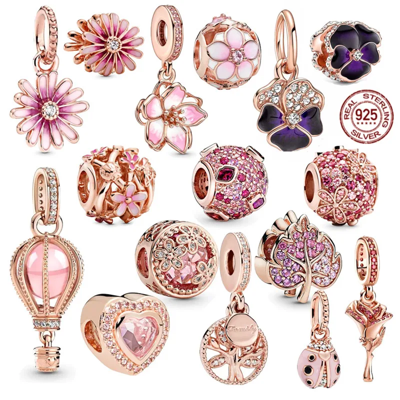 

Hot Sale Sparkling Pink Daisy Flower Dangle Charm Bead 925 Sterling Silver Bead Fit Original Pandora Bracelet DIY Women Jewelry