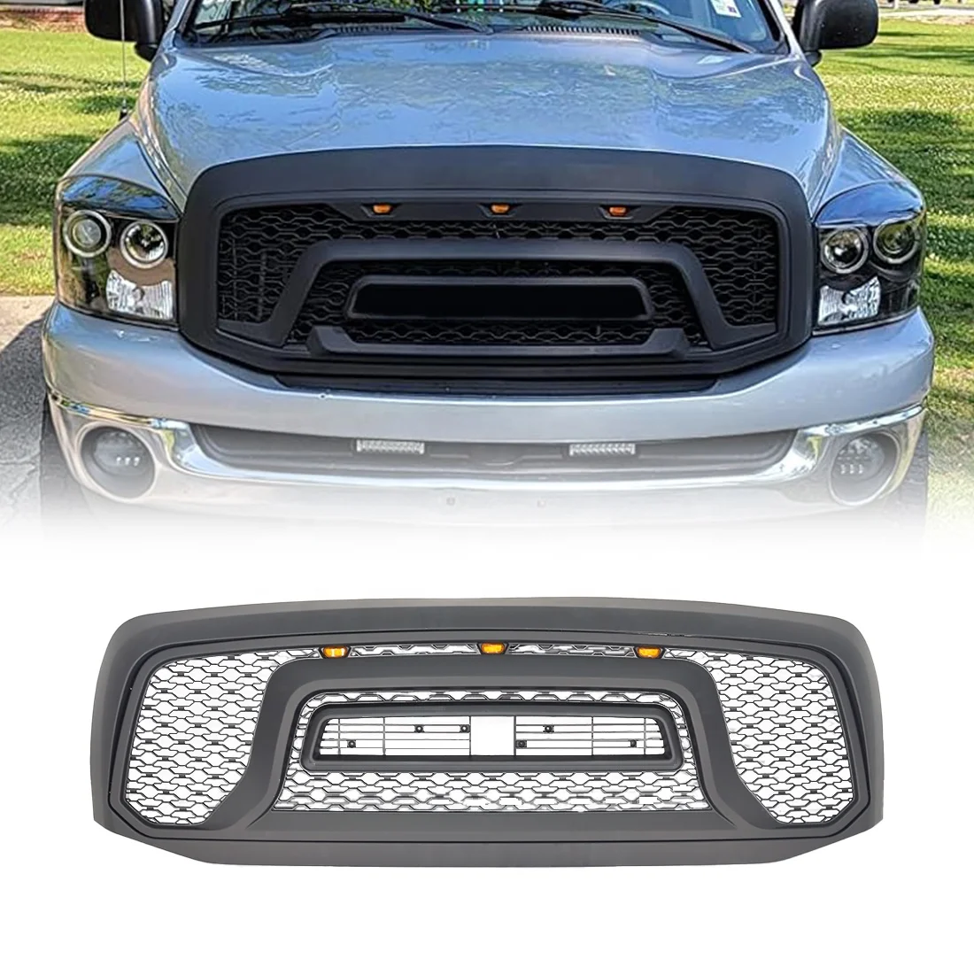 

Car Grills Honeycomb Grill Rebel Style Front Grille With Light Fit For Dodge Ram 1500 2006-2008 Matte Black ABS