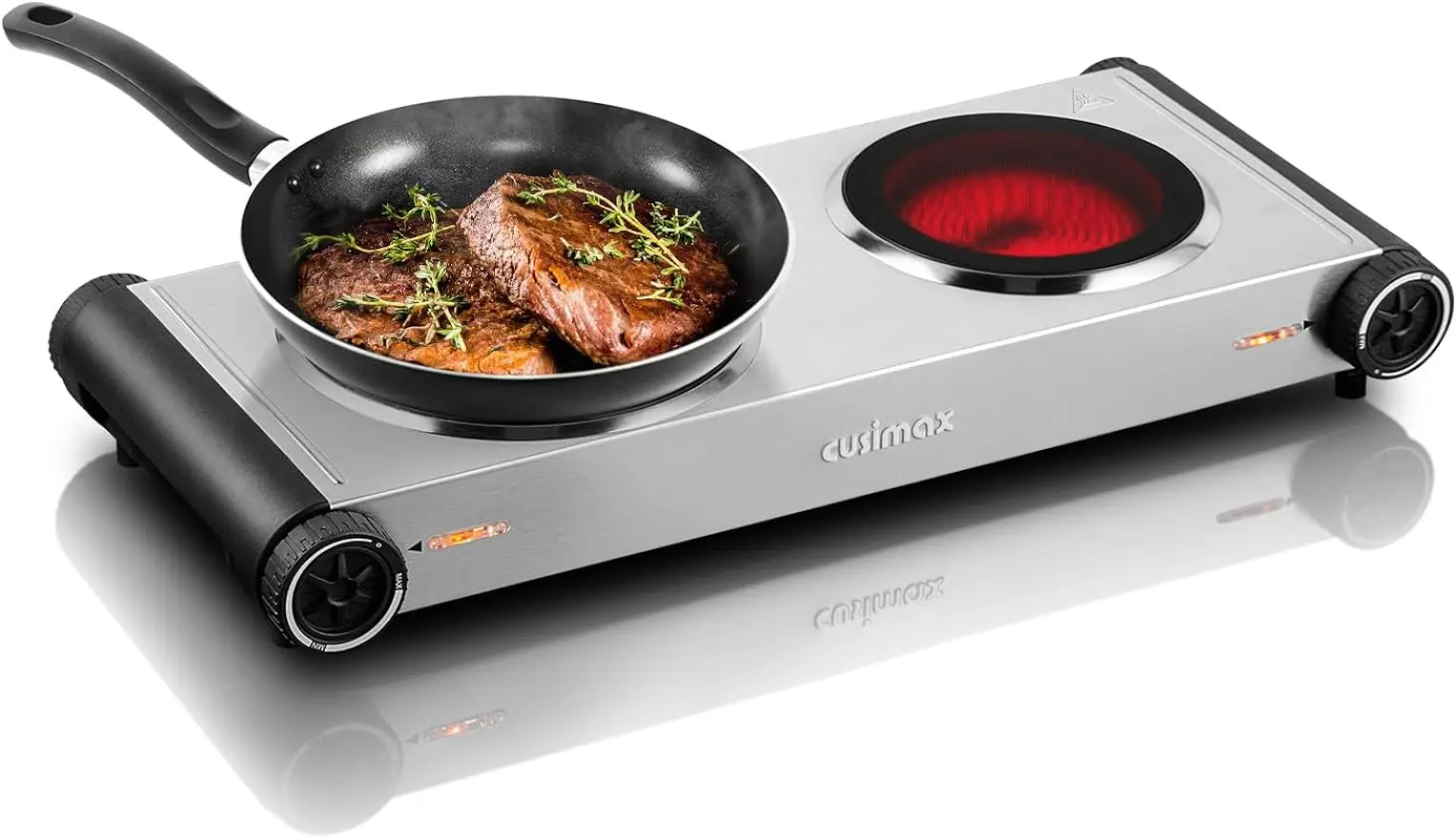 

CUSIMAX Dual Hot Plate,1800W Infrared Cooktop, Portable Electric Stove for Cooking,Ceramic Glass Heating Plate, Concealed Handle