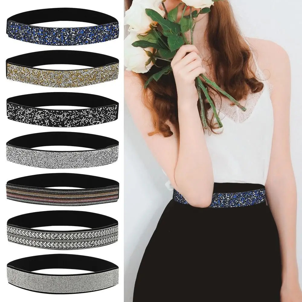 

Luxury Design Shining Slim Fit Bridal Waist Strap Elastic Belly Belts Rhinestone Girdle Belt Stretch Waistband