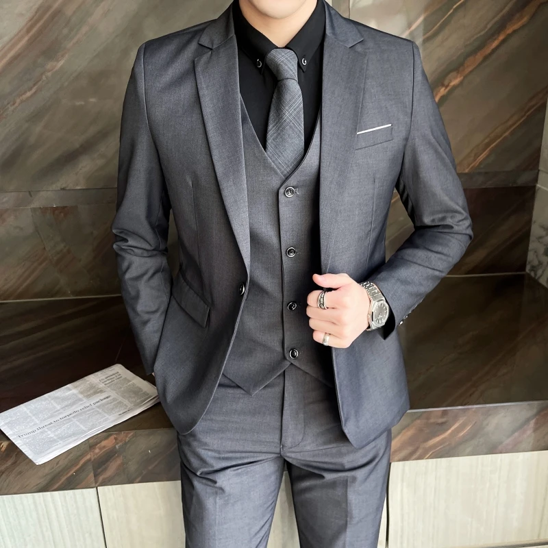 

New (Blazer+ Vest + Pants) Men's Fashion Business Gentleman Professional Formal Dress Korean Version Banquet Dress Suit S-6XL