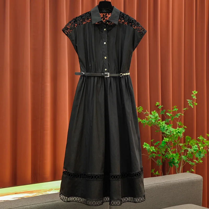 High Quality Embroidered Lace Lapel Hollow Waisted Black Midi Long Dress Women's Temperament Elegant Long Dresses Women Clothing
High Quality Embroidered Lace Lapel Hollow Waisted Black Midi Long Dress Women's Temperament Elegant Long Dresses Women Clothing
