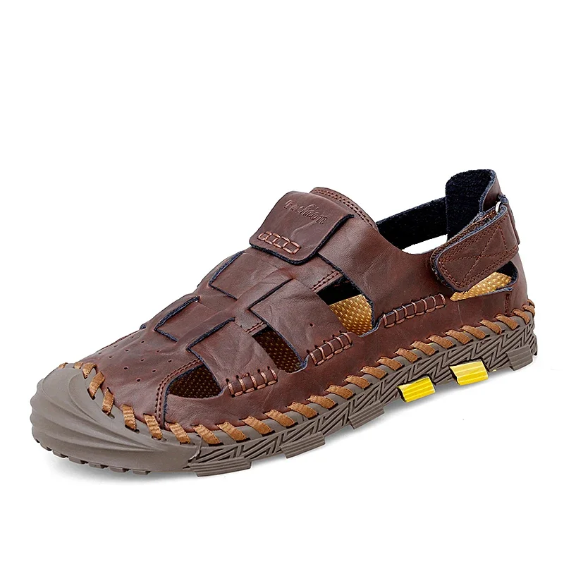 

Casual Sandals for Men Breathable Leather 2024 Summer Shoes Classics Men's Sandal Leisure Flats Retro Beach Party Shoe
