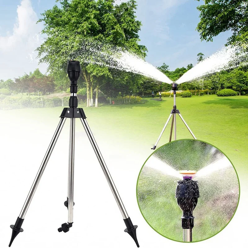 

Garden Automatic Rotating Sprinkler Stainless Steel Tripod Irrigation Stand Sprinkler Nozzle 360-Degree Water Jet Garden Lawn