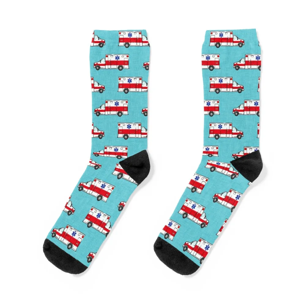 

Ambulance on Teal Socks designer sports and leisure funny gifts Antiskid soccer Boy Socks Women's