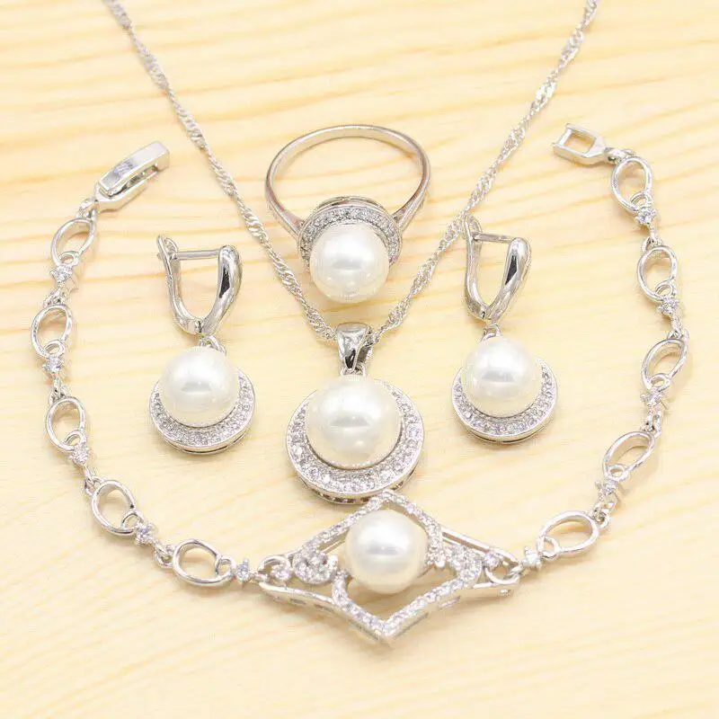 White Pearl Silver Color Jewelry Set for Women Bracelet Earrings Necklace Pendant Ring
White Pearl Silver Color Jewelry Set for Women Bracelet Earrings Necklace Pendant Ring