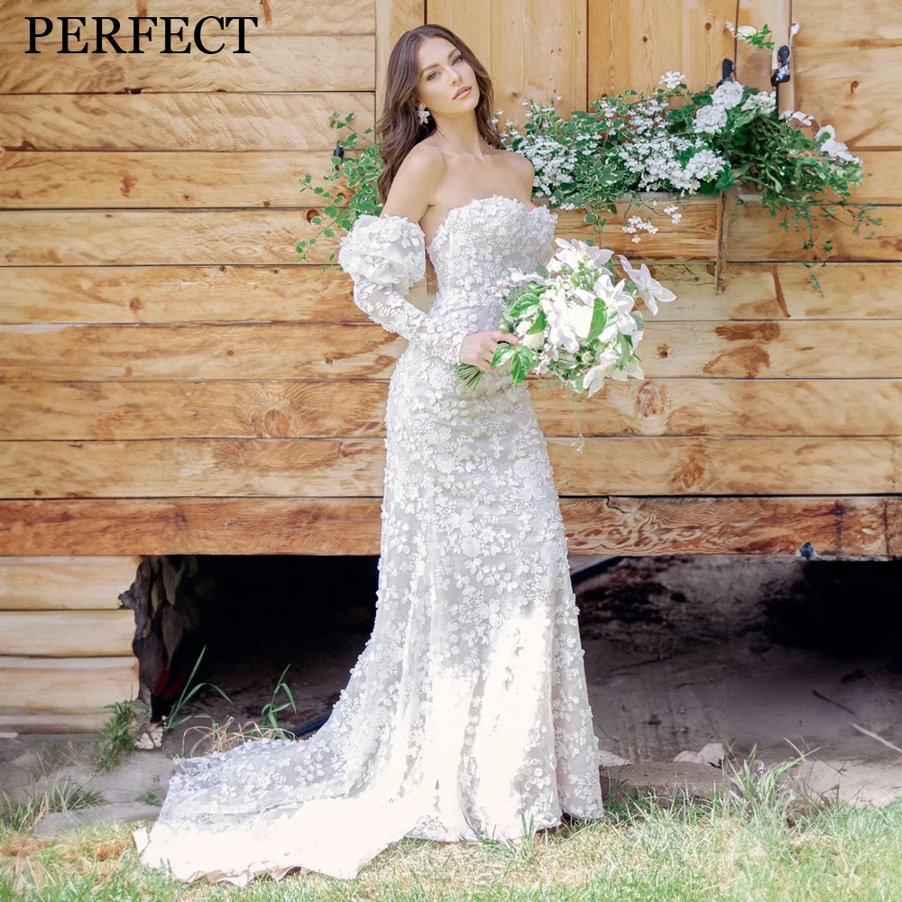 PERFECT Vintage Mermaid Strapless Wedding Dresses For Woman Neck Appliques Lace Tulle Detachable Long Sleeves Robe De Mariée
PERFECT Vintage Mermaid Strapless Wedding Dresses For Woman Neck Appliques Lace Tulle Detachable Long Sleeves Robe De Mariée