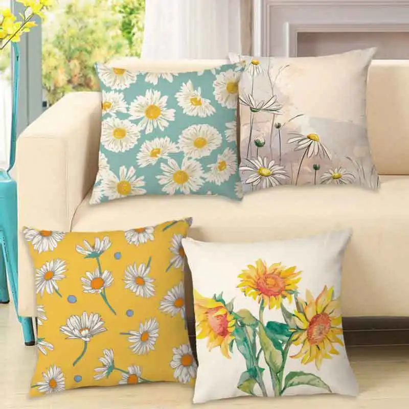 

Sunflower Leaves Cushion Cover Polyester Throw Pillows Soft Decorative Pillowcase for Home Sofa Flax Chair Pillow