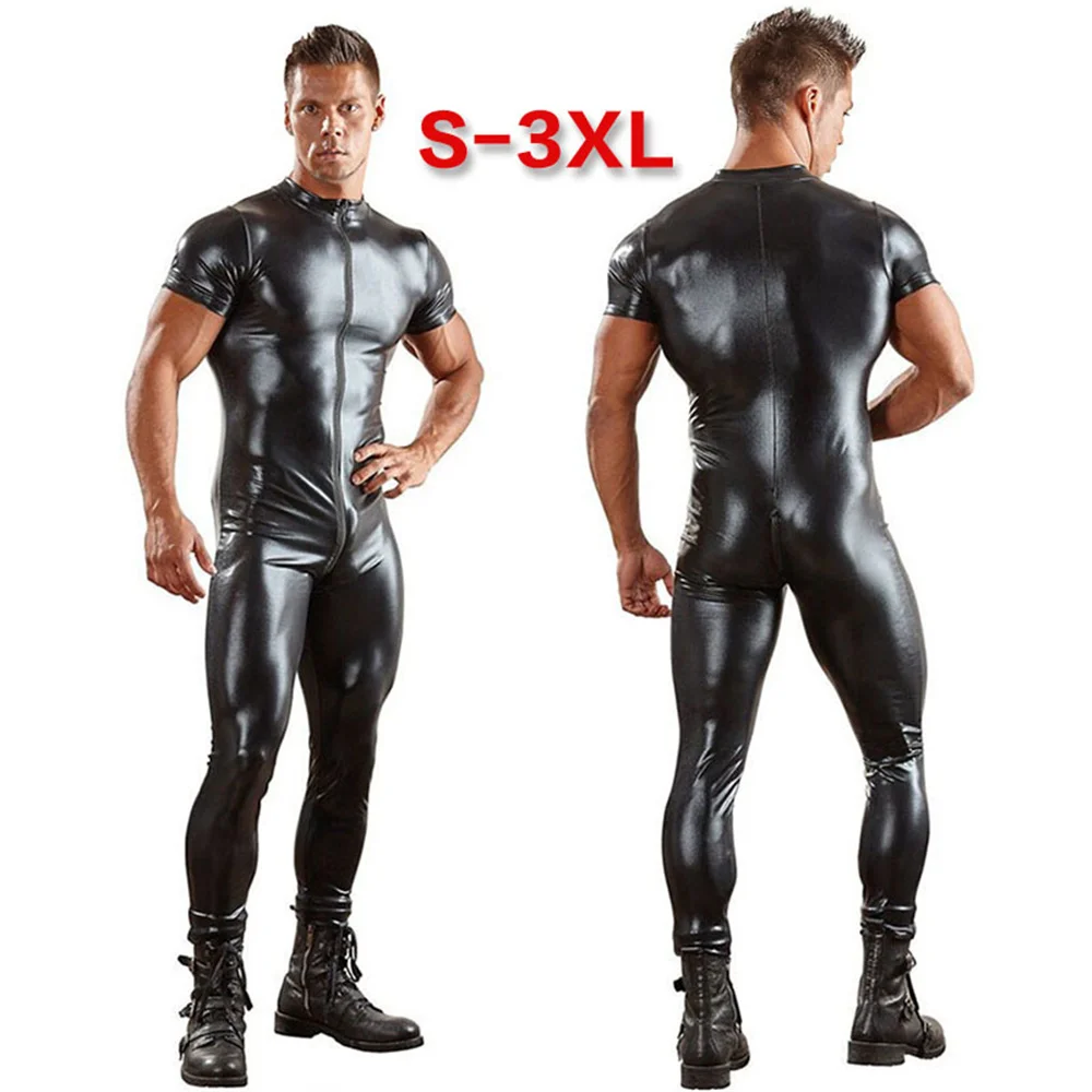 Black Patent Leather Sexy Short Sleeve Mens Zentai Spandex Catsuit Bodysuit Male Erotic Costume Party Clubwear
Black Patent Leather Sexy Short Sleeve Mens Zentai Spandex Catsuit Bodysuit Male Erotic Costume Party Clubwear