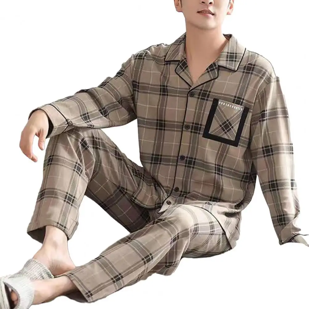 

New Man Pajama Cotton Lapel Long Sleeved Pants Plus Size Pijamas Sleepwear Leisure Homewear Nightwear For Male