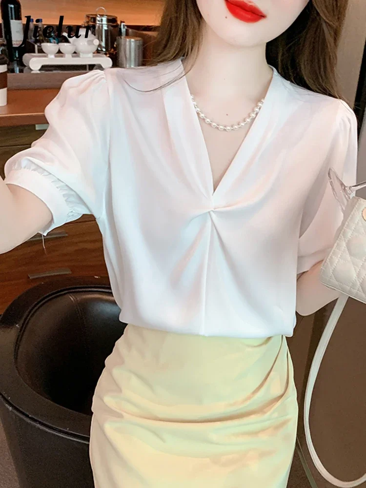 Jielur Джилур корейский стиль V-neck шикарные женщины блузка блузка рукава элегантный летний офис дамы твердые цвета случайные женские блузки
Jielur Джилур корейский стиль V-neck шикарные женщины блузка блузка рукава элегантный летний офис дамы твердые цвета случайные женские блузки