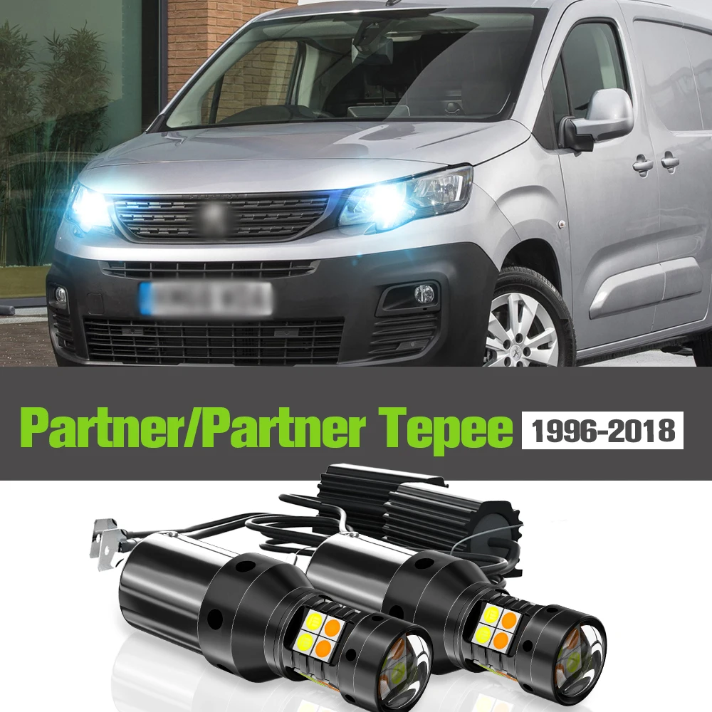 

2x LED Dual Mode Turn Signal+Daytime Running Light DRL Accessories Lamp For Peugeot Partner Tepee 1996-2018 2009 2010 2011 2012