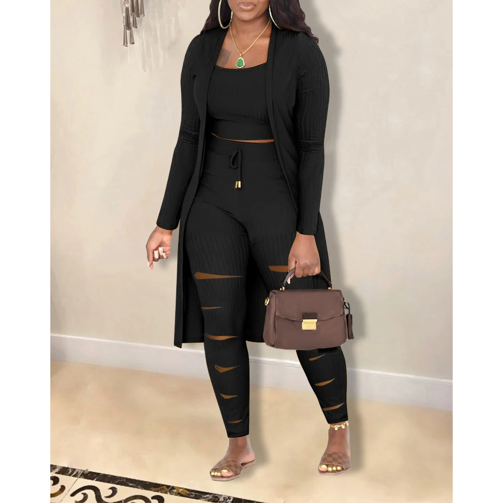 Women 3PCS Ribbed Cami Top Ladder Cutout Pants Set With Coat 2023 Autumn Winter Long Sleeve Skinny Pants Female Ropa
Women 3PCS Ribbed Cami Top Ladder Cutout Pants Set With Coat 2023 Autumn Winter Long Sleeve Skinny Pants Female Ropa