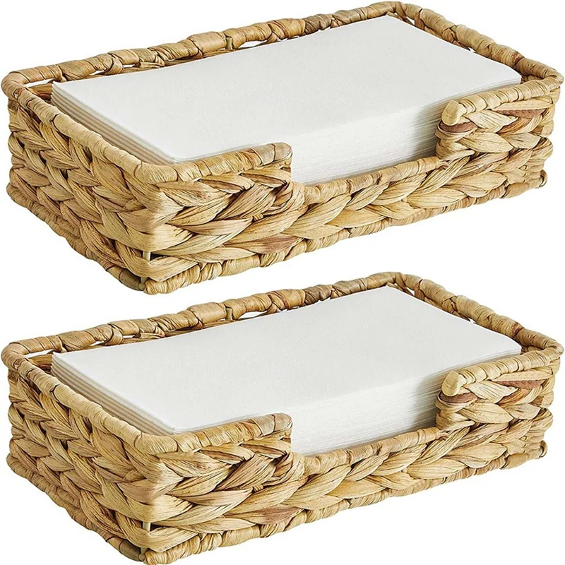 

A50I 6PCS Bathroom Disposable Guest Towel Holder Long Seagrass Woven Rattan Wicker Table Hand Guest Towel Basket Tray,L