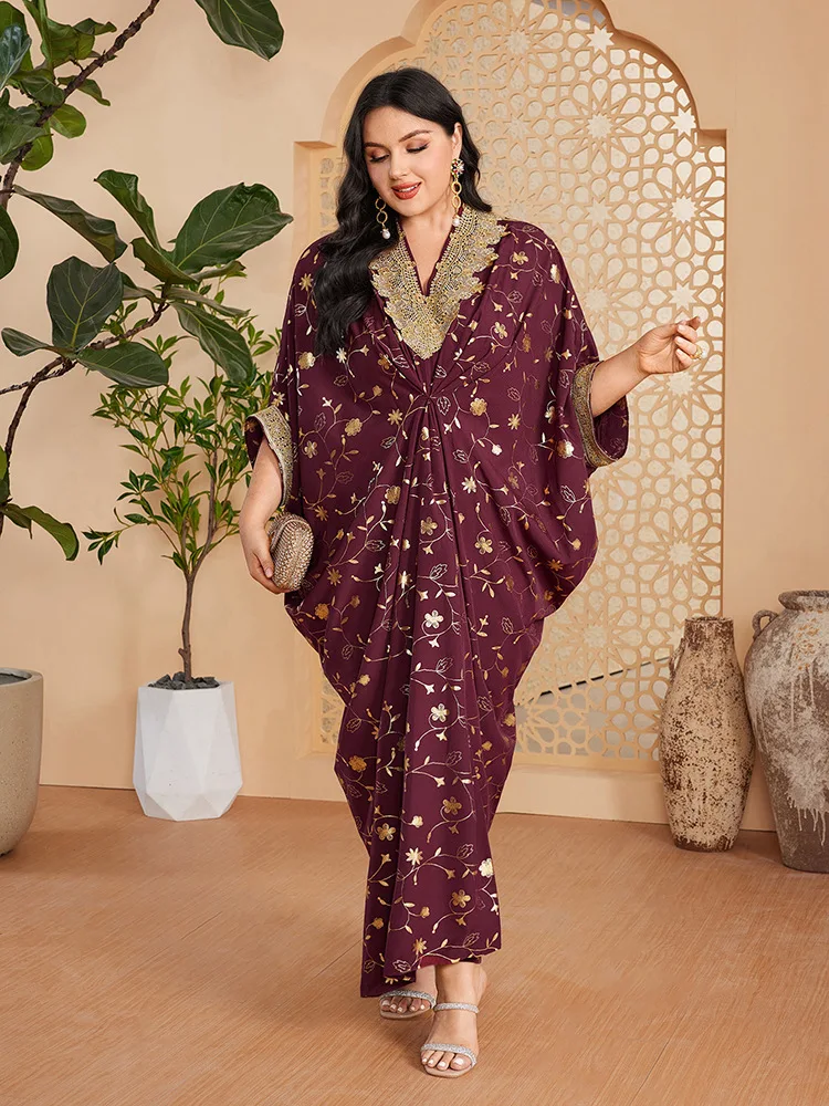 

Morocco Kaftan Plus Size Women Print Maxi Dress Muslim Abaya Eid Mubarak Ramadan Islamic Clothing Saudi Arabic Robe Party Gown