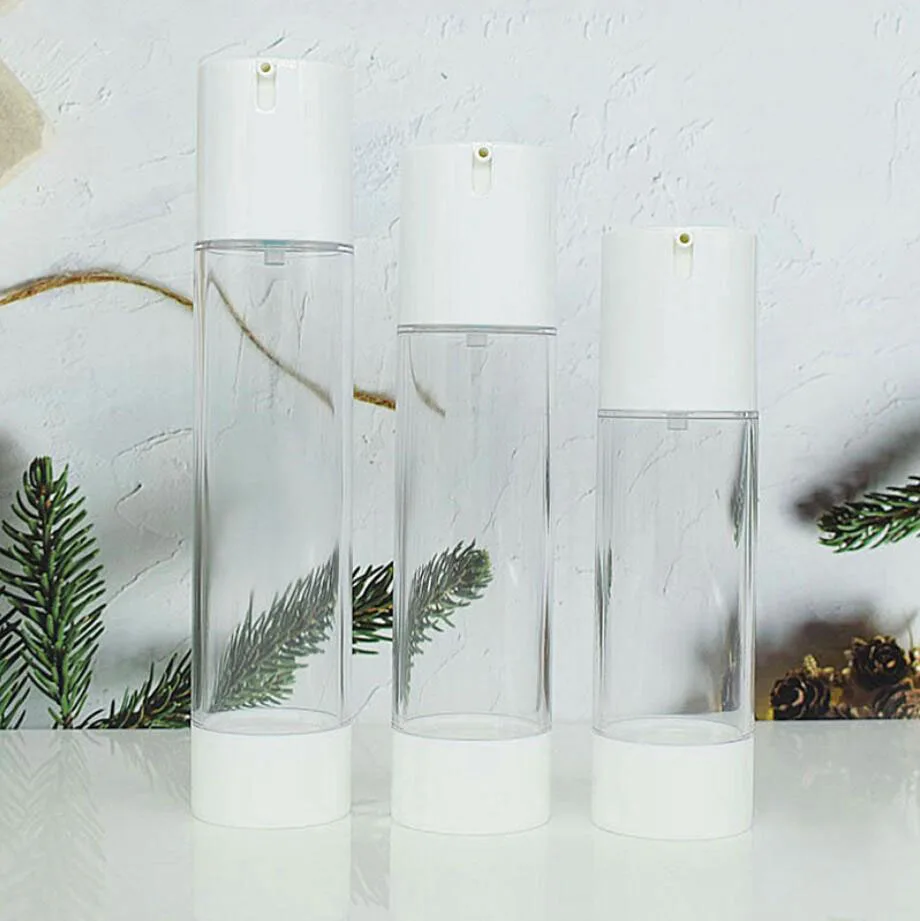 Флакон безвоздушный Прозрачный с белым насосом, 120 мл, для лосьона/эмульсии/основы/эссенции/масла/сыворотки