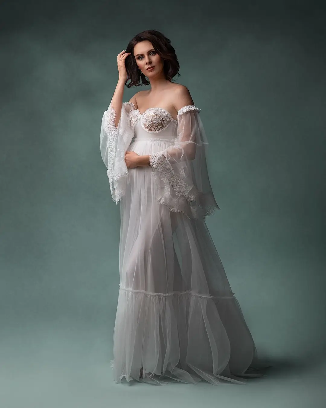 Off Shoulder Ivory Maternity Robes for Photo Shoot Lace Ruffles Pregnant Women Dresses Sexy Long Sleeves Baby Shower Gowns
Off Shoulder Ivory Maternity Robes for Photo Shoot Lace Ruffles Pregnant Women Dresses Sexy Long Sleeves Baby Shower Gowns