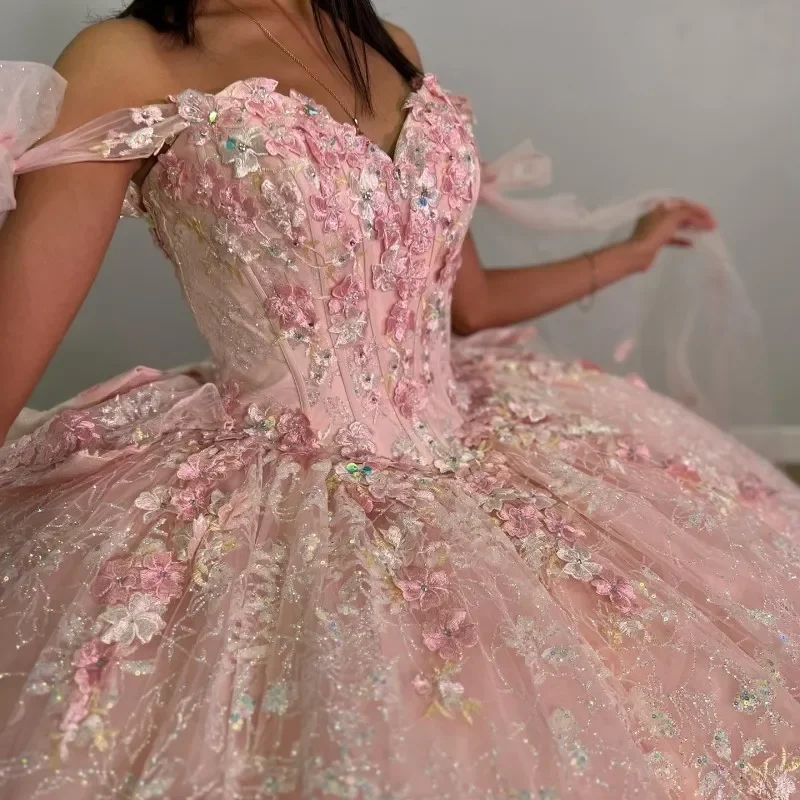 

Saudi Arabic Pink Princess Girls 16 Quinceanera Dresses Ball Gown Floral Corset For Sweet 15 Girls Birthday Party Prom Gown 2024