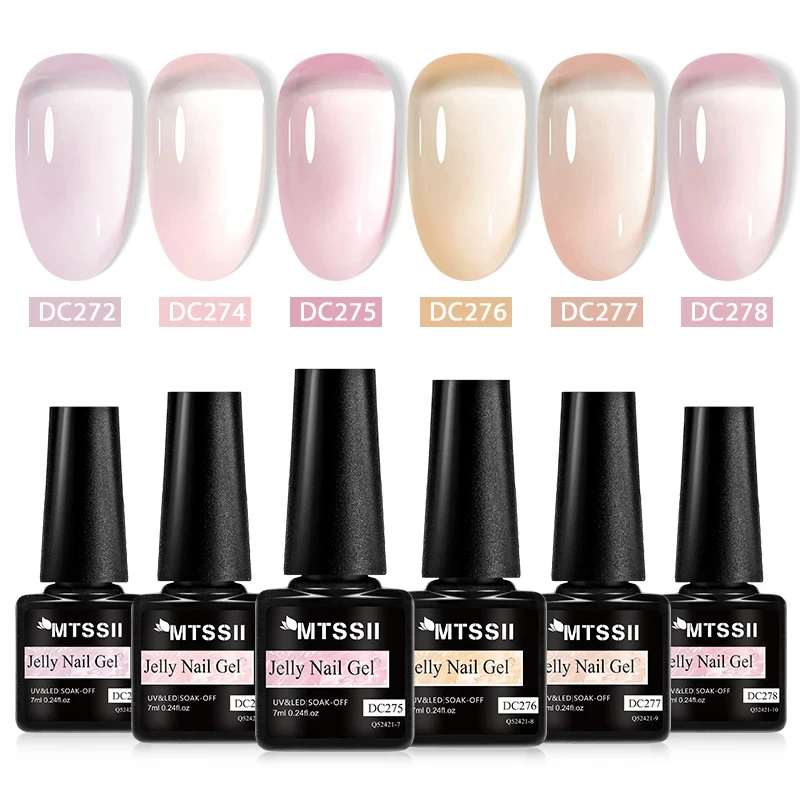 

6Pcs/Set Pink Crystal Jelly Nude Nail Polish Gel Transparent Semi-permanent Varnish UV LED Construction Gel Nail Art Manicure