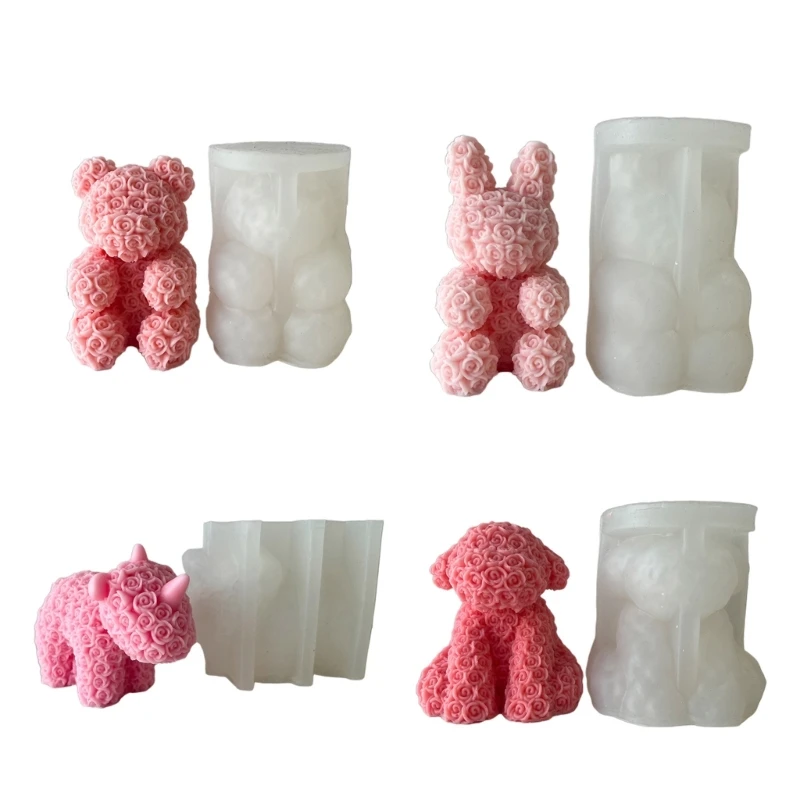 

Candle Silicone Mold Diy Rabbit Bear Handmade Soap Dripping Plaster Decor Mold