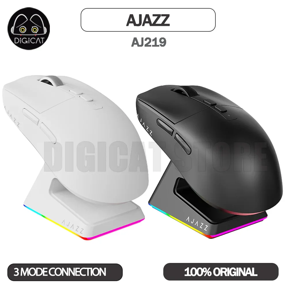 

Ajazz Aj219 Gamer Mouse With RGB Charging Dock 3 Mode USB/Bluetooth/2.4G Wireless Mouse Paw3395 Lightweight Office Gaming Mices