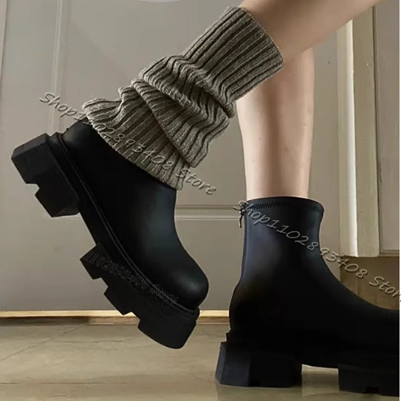 

Black Platform Ankle Boots Matte Leather Chunky Heels British Style Women Shoes Cusual Women Round Toe Boots Zapatos Para Mujere