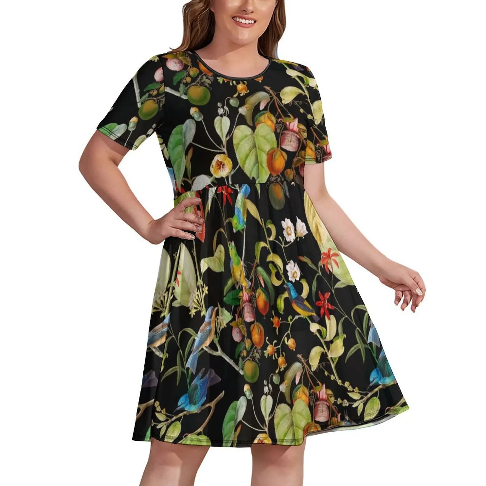 Vintage tropical sing birds and fruits pattern black Botanical Night Garden Dress luxury women's party dress evening prom
Vintage tropical sing birds and fruits pattern black Botanical Night Garden Dress luxury women's party dress evening prom
