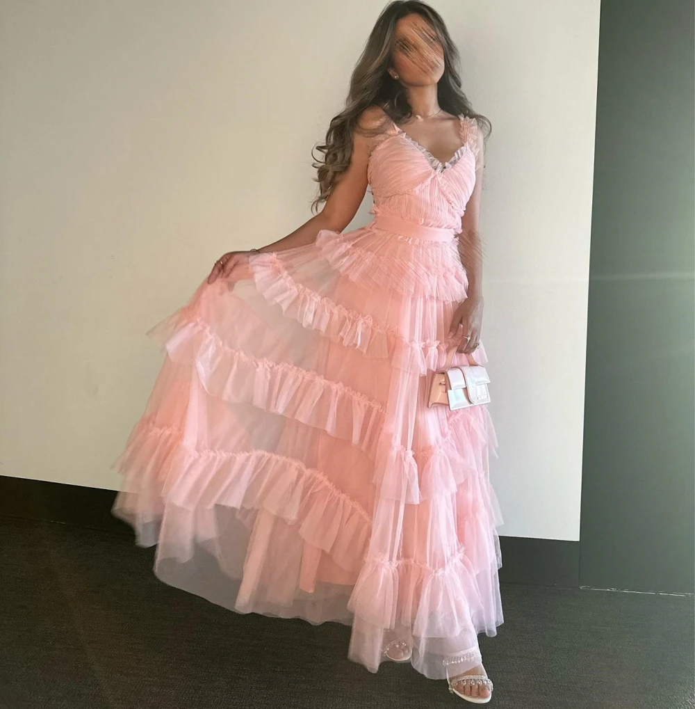 Qcenkern Elegant V-Neck Evening Tulle Party Dresses A-Line Sleeveless Pink Prom Dresses Floor Length Ruffles vestidos de novia
Qcenkern Elegant V-Neck Evening Tulle Party Dresses A-Line Sleeveless Pink Prom Dresses Floor Length Ruffles vestidos de novia