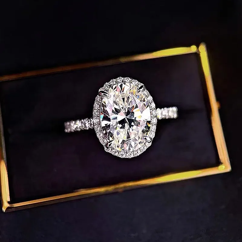 

Роскошное бриллиантовое кольцо с муассанитом 4 карата, 100% Настоящее серебро 925 пробы, Женское Обручальное кольцо, свадебные ювелирные украшения