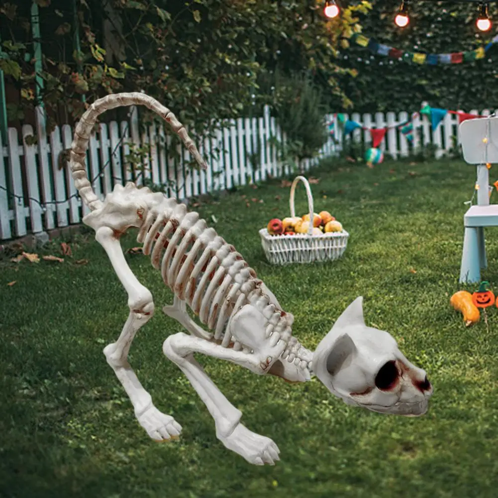 

Excellent Halloween Skeleton Cat Eye-catching Decorative Long Lasting Skeleton Cat Decor Enhance Atmosphere